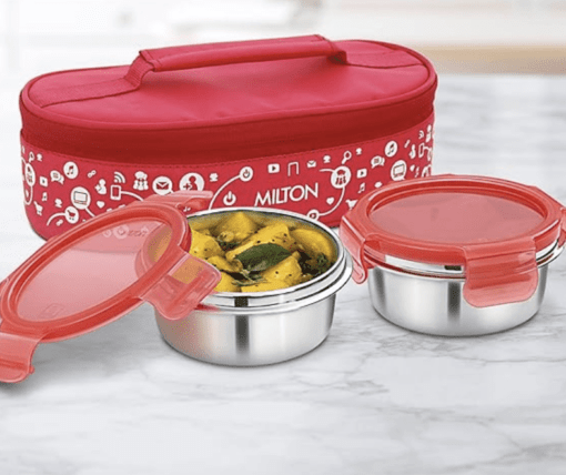 Milton Lifestyle Lunch Stainless Steel Lunch Box, Set of 2, (300 ml Each), Red | Light Weight | Easy to Carry | Leak Proof | Food Grade | Odour Proof - Image 4
